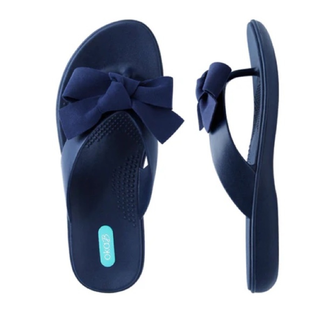 OKA b. Navy Blue Sandals with Bow Accent